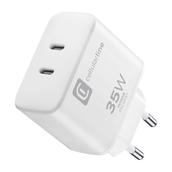 Cellularline dual charger 35w caricabatterie da rete power delivery 35w con doppia porta usb-c - ACHIPHUSB2PD35WW