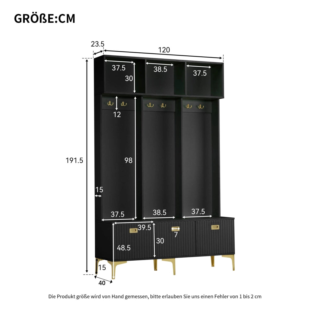 ARMADIO GUARDAROBA CON PANCA 120x23,5x191,5 cm Nero