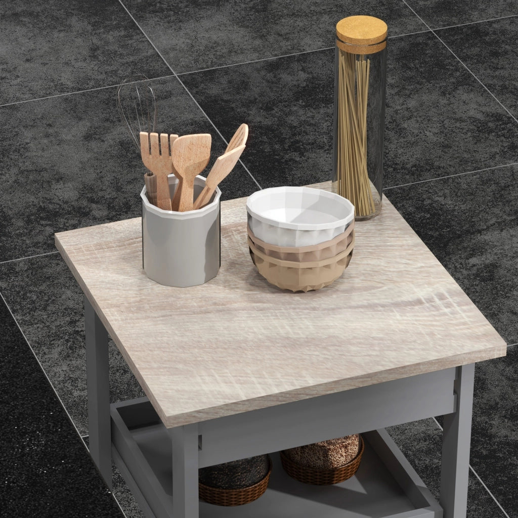 Tavolino da caff¨¨ con ruote e ripiani ¨C Minimal ¨C legno quercia chiaro