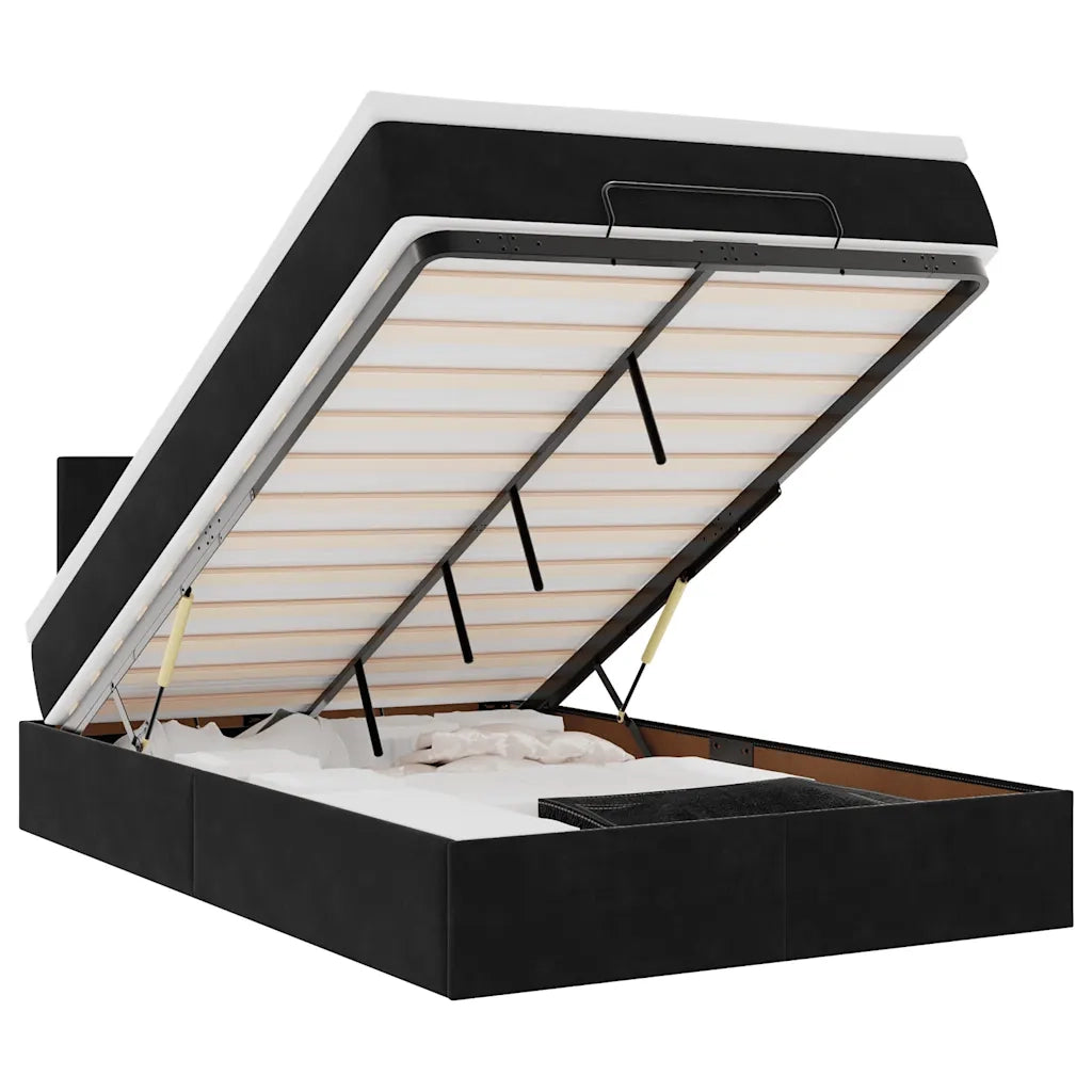 Pouf Letto con Materasso e LED Nero 120x190cm in Velluto