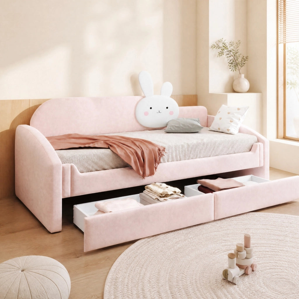 LETTO Sofa per bambini 90x200 cm in velluto rosa con LED