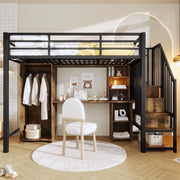 Letto a soppalco con scrivania e armadio - Zephmum- 90x200 cm- Nero