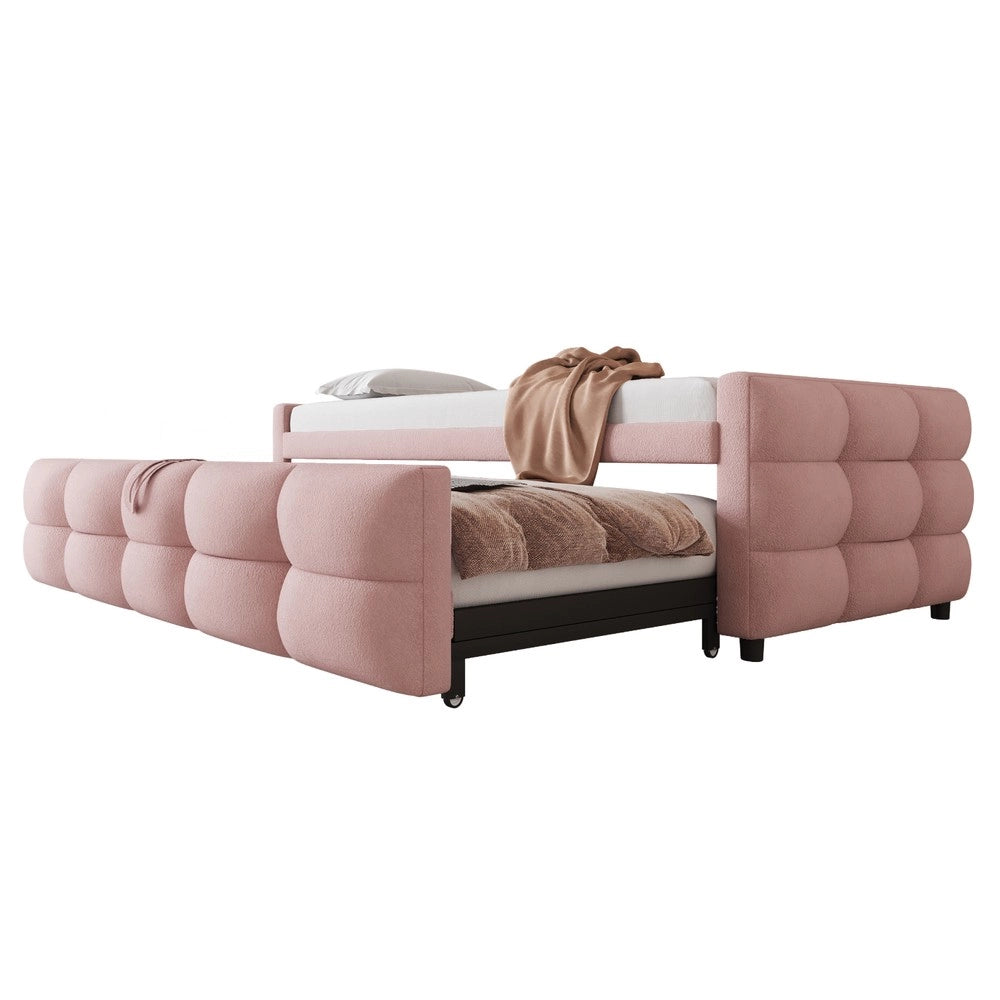 Letto Imbottito Estraibile Singolo/Matrimoniale ¨C MINIMAL ¨C Velluto Rosa, Rete a Doghe, 90/180x190