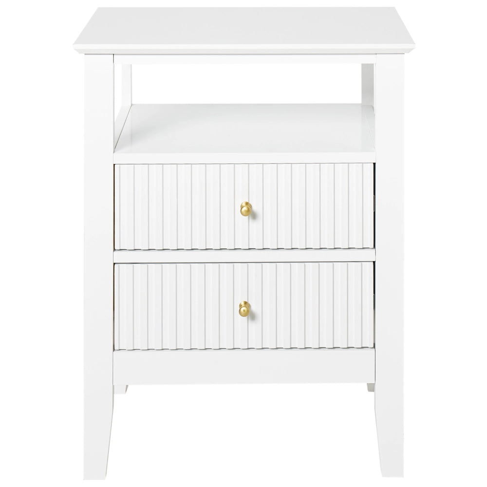 Comodino a 2 cassetti MDF bianco 1 ripiano Maniglia oro Camera da letto Elegante