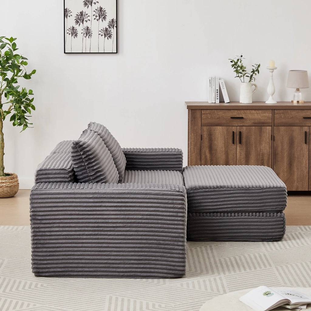 Divano Letto Modulare 2 in 1 con Pouf ¨C MINIMAL ¨C Velluto a Coste, Cuscini Inclusi