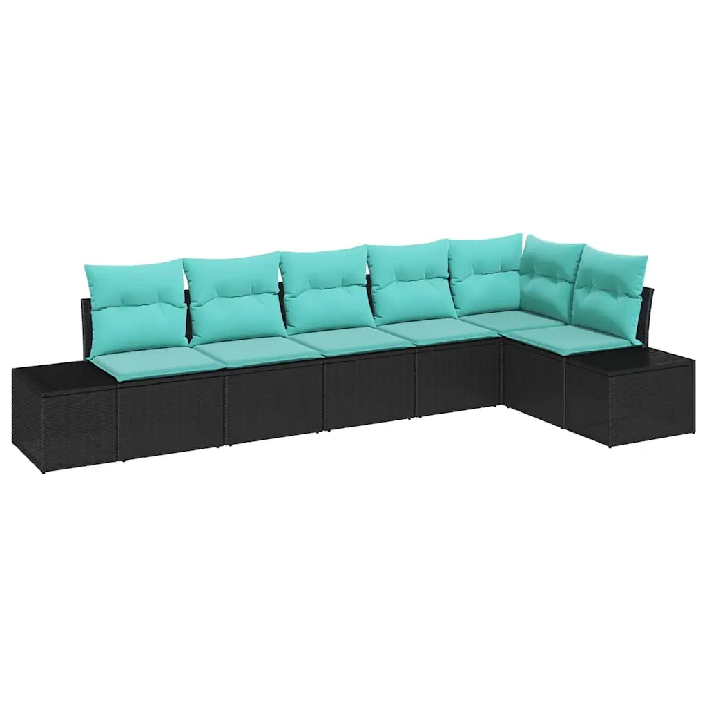 Set Divano da Giardino 6 pz Nero e Turchese polyrattan 3355755