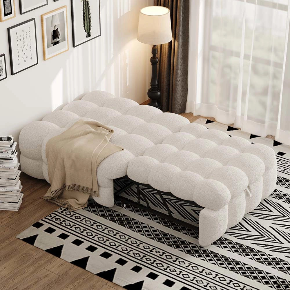 Pouf letto 2in1 - Xylo - beige, tessuto teddy, morbido, trasformabile