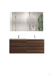 Mobile da Bagno Sospeso con Lavabo 120cm 2 Vasche e Specchio Bali Light Double Noce Scuro