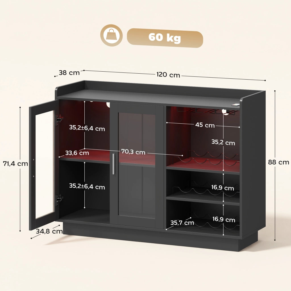Buffet Armadio con Bottigliere e Luci LED RGB ¨C zephmum ¨C Nero