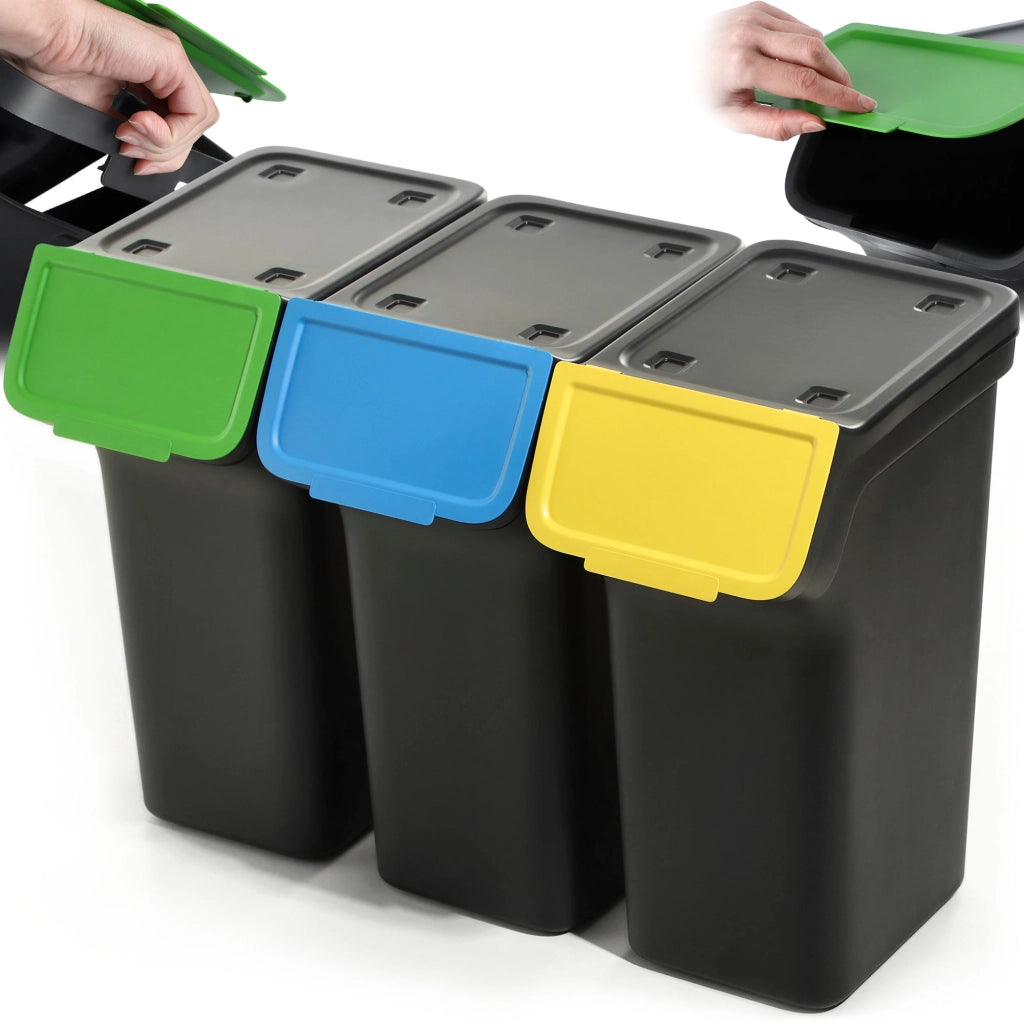 Pattumiera KADAX da 25 litri, contenitore per la raccolta differenziata, secchio nero, 3 pezzi