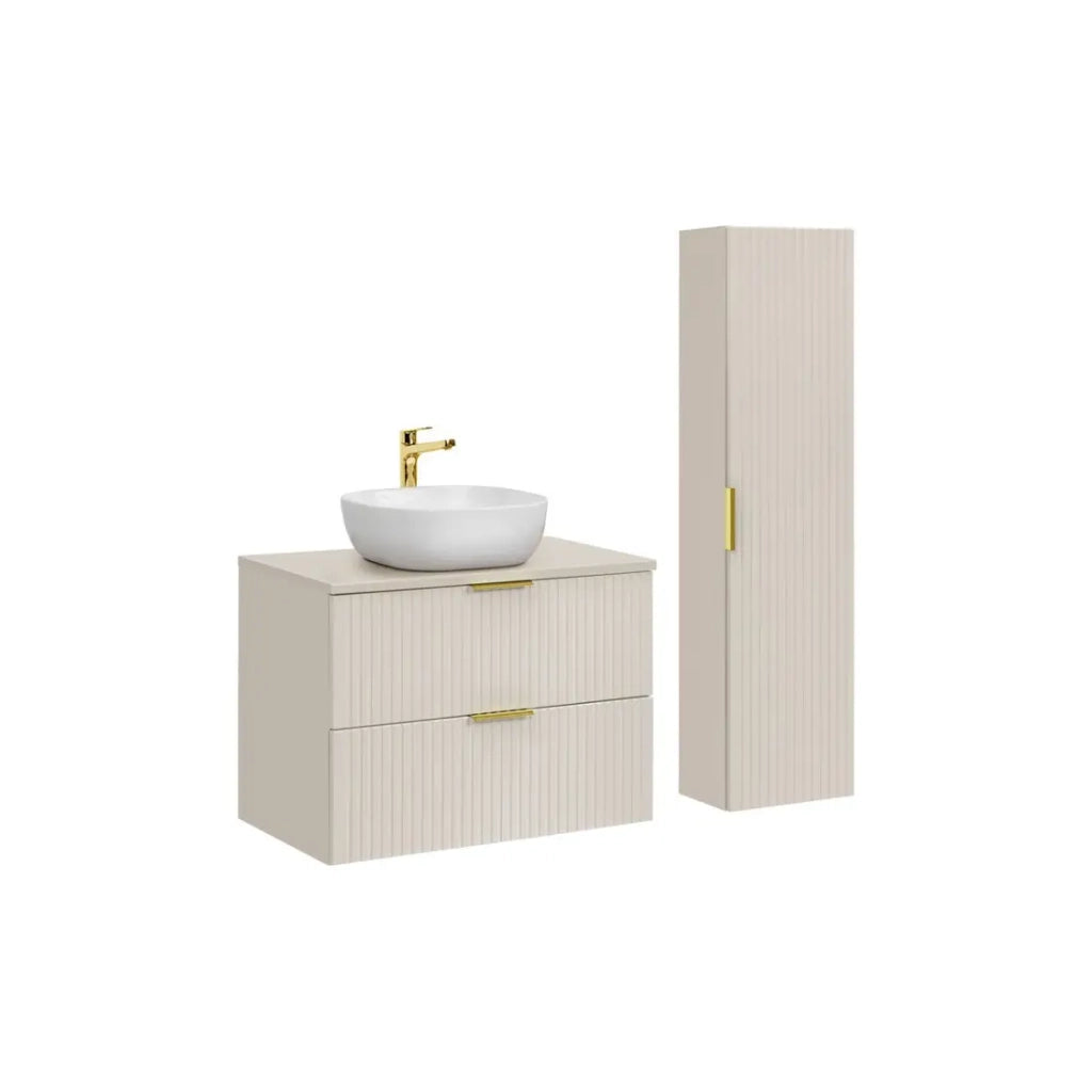 Set da bagno NOXERA 80 cm – Marrone Congo – Lavabo + colonna sospesa