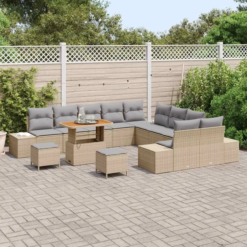 Set Divano da Giardino con cuscino 13 pcs Beige polyrattan