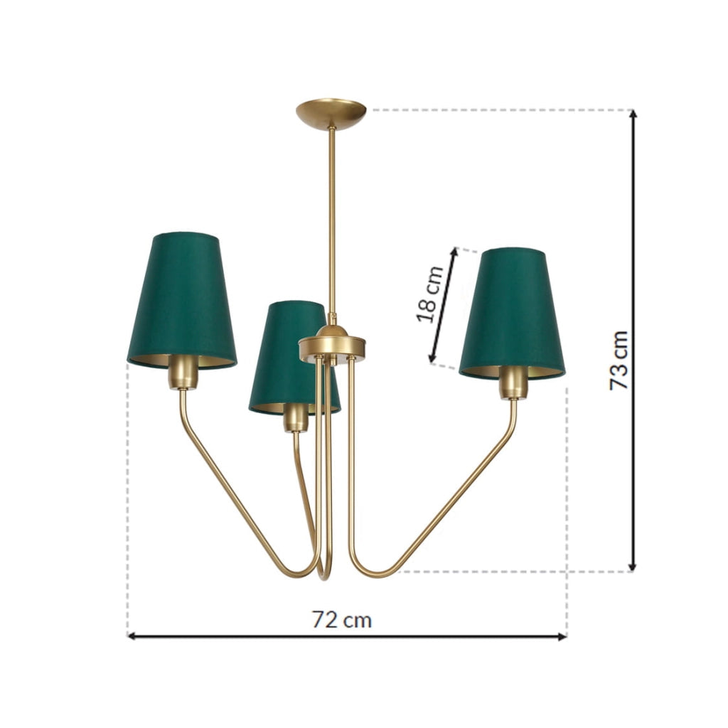 Lampadario Milagro Victoria 3 luci E27 verde ottone