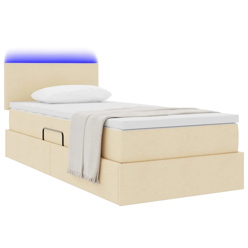 Letto con contenitore e LED con led Crema 90 x 200 cm Tessuto