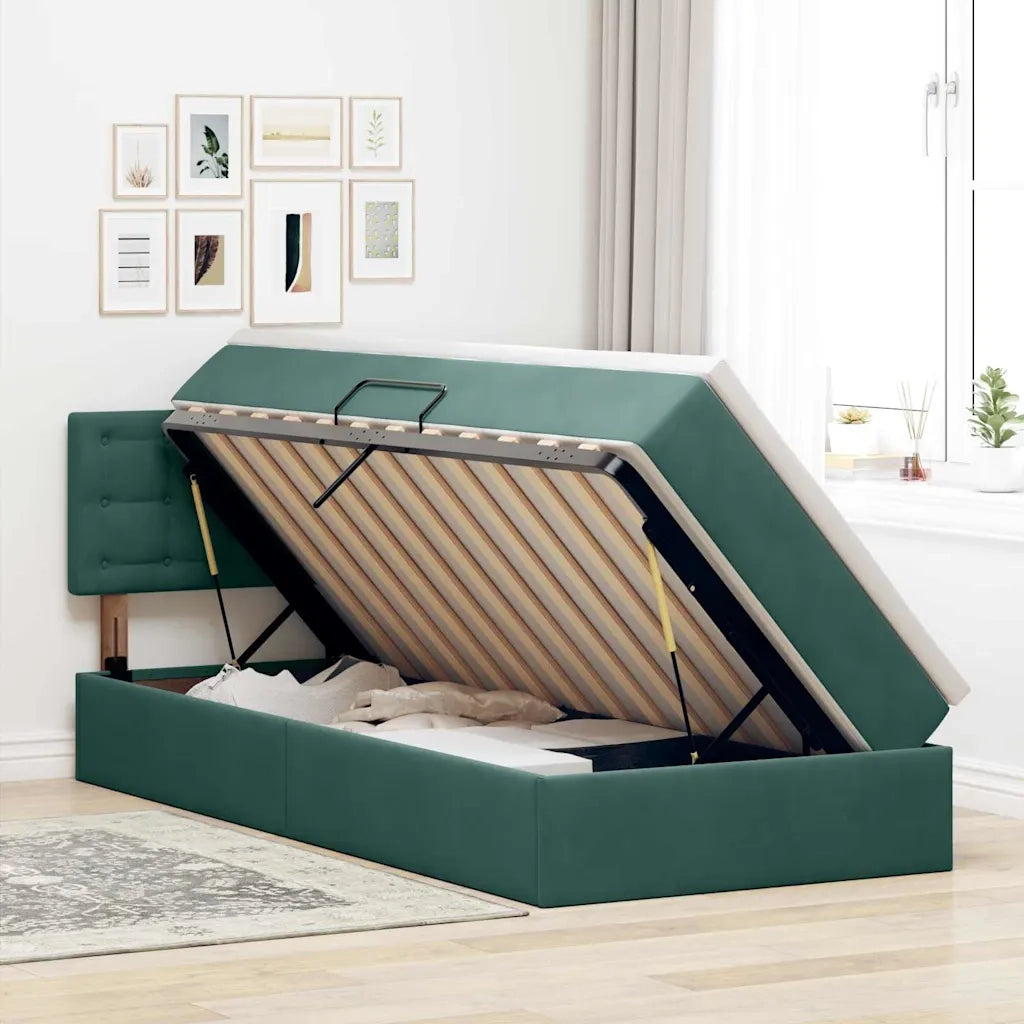 Letto con contenitore e LED Verde Scuro 90 x 200 cm Velluto 3371490