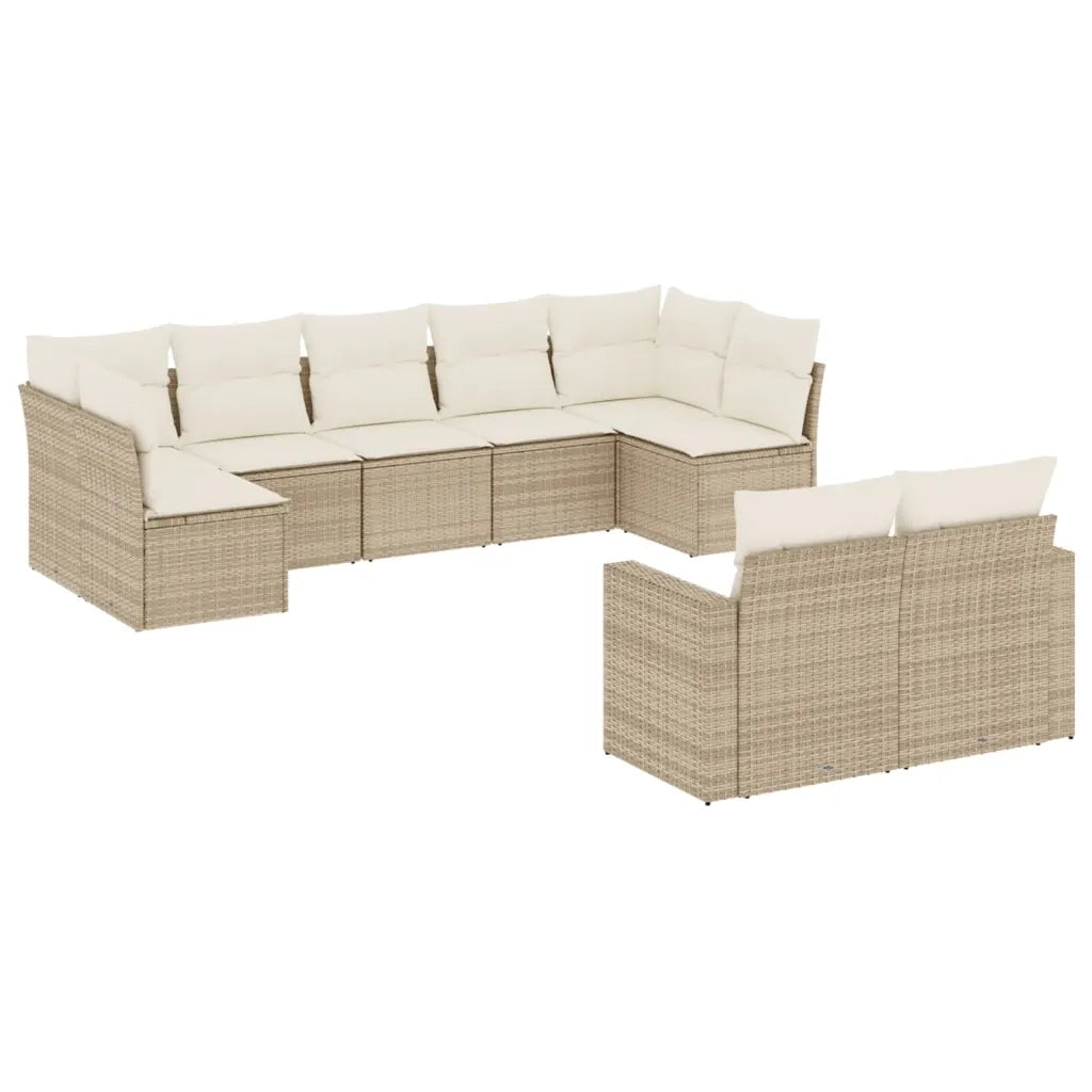 Set Divano da Giardino 9 pz con Cuscini Beige in Polyrattan 3219408