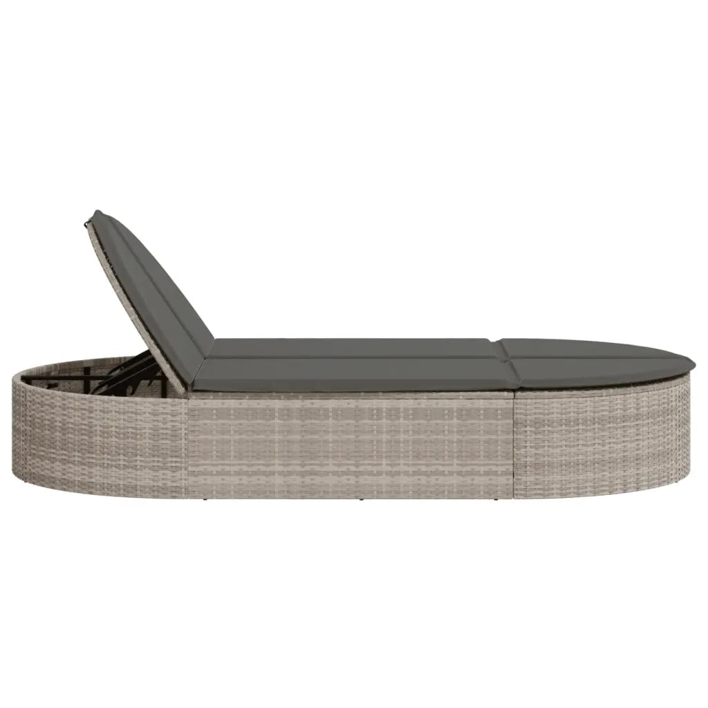 Lettino Prendisole Doppio con Cuscini Grigio Chiaro Polyrattan 368651