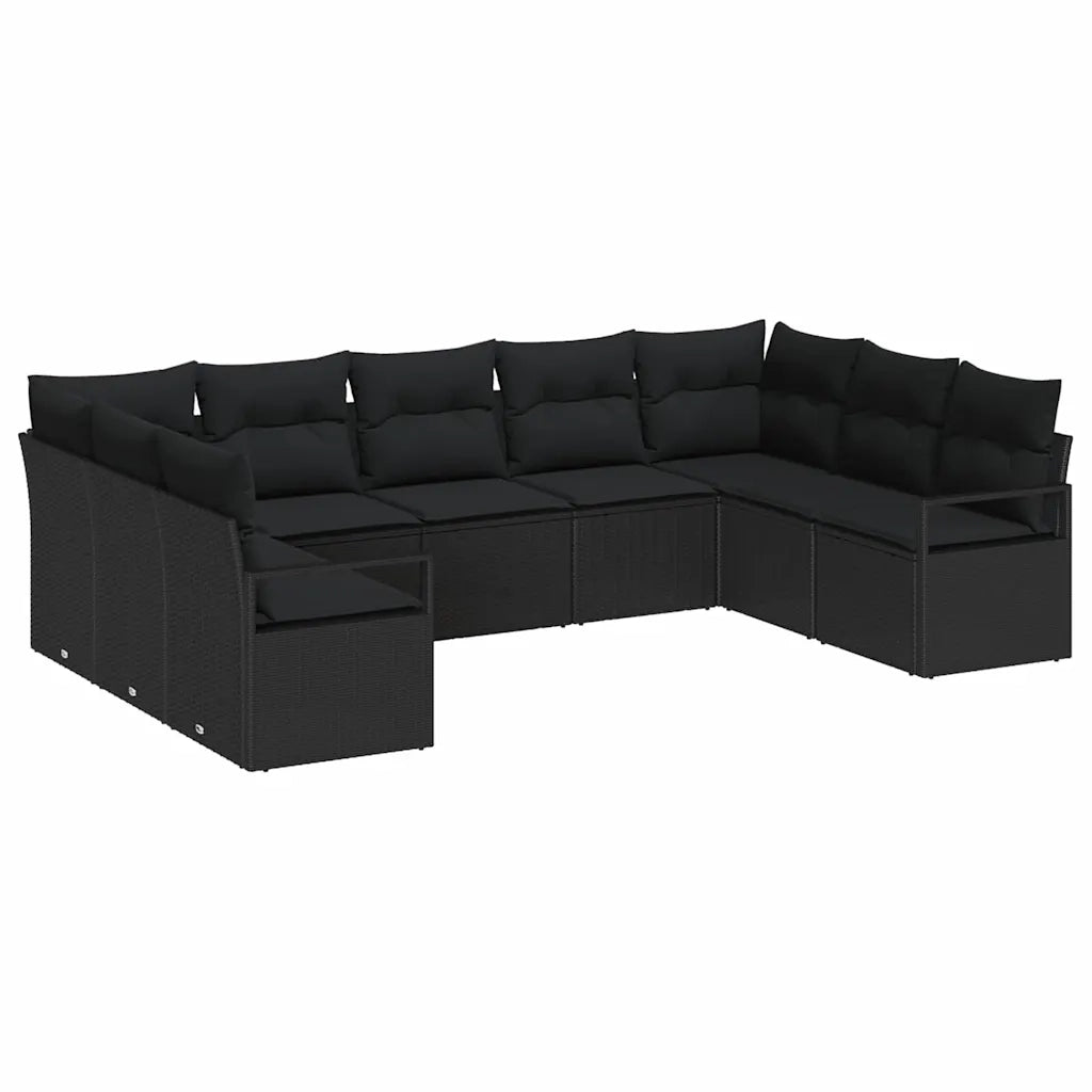 Set di divani con cuscino 9 pcs Nero polyrattan