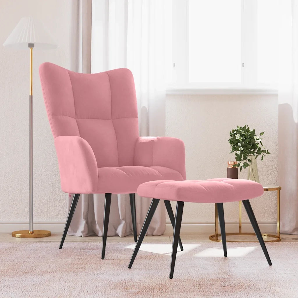 Poltrona Relax | Sedia Relax con Poggiapiedi Rosa in Velluto