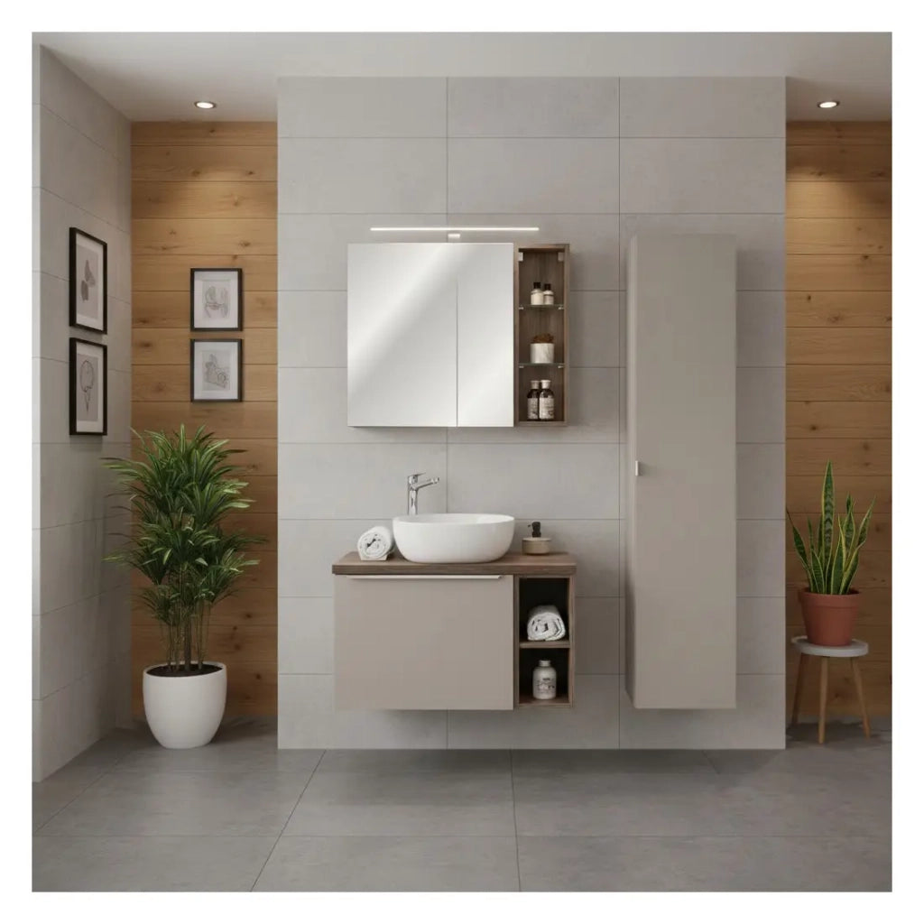 Mobile contenitore VANTA in rovere scuro 60cm – Modulo a muro con porta a specchio