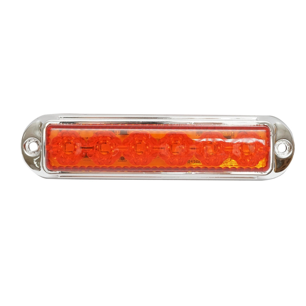 Lampada laterale LED, gialla, 12V-24V, 155x37 mm, con 4 funzioni e cornice cromata, Breckner Germany.