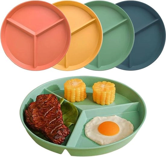 Set di piatti condivisi per la misurazione delle porzioni - Set di 4 - 24,5 cm - 3 divieti - Piatti in ceramica riciclabili - Piatti per la famiglia - Adatti a adulti e bambini