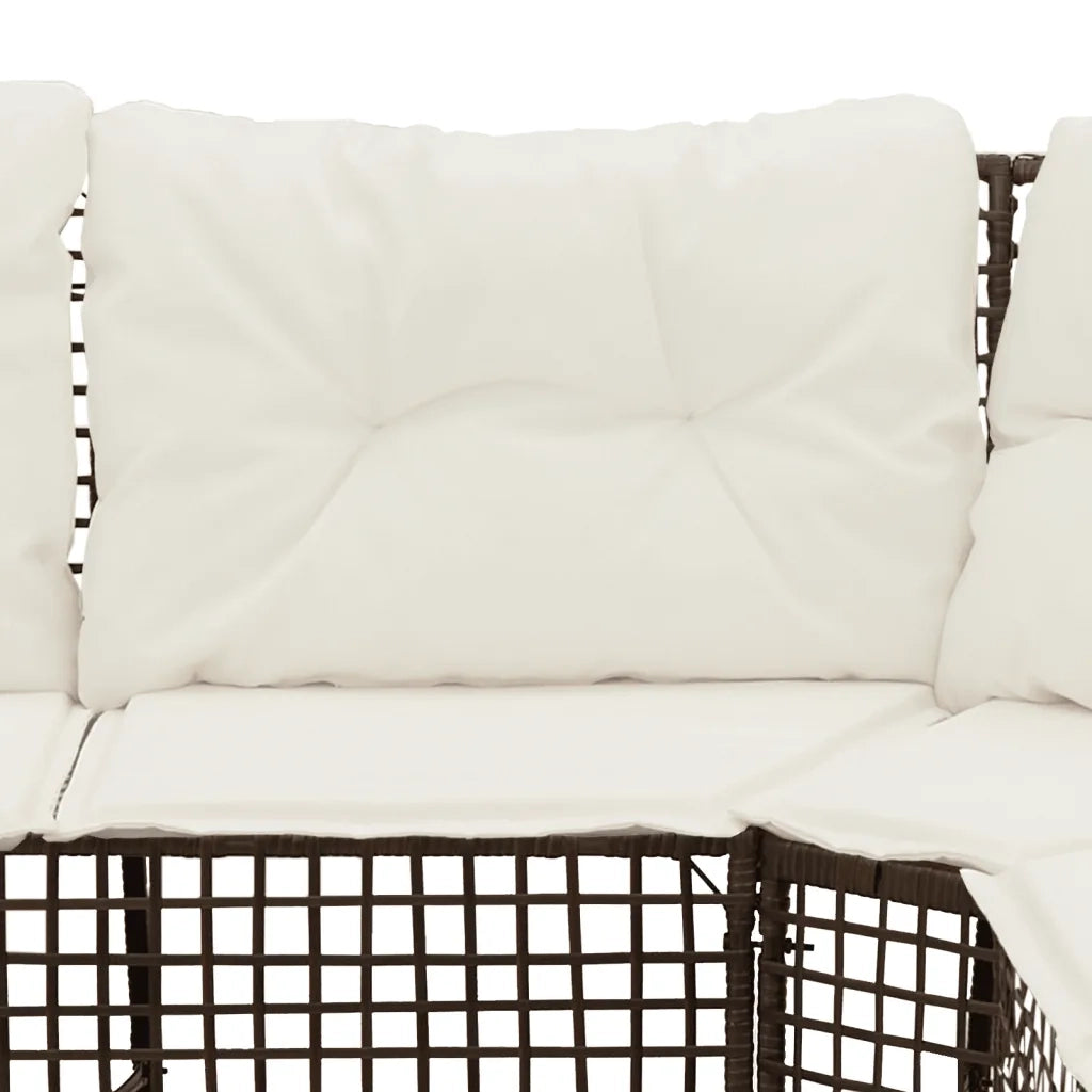 Divano da Giardino a L con Cuscini e Pouf Marrone in Polyrattan 365894