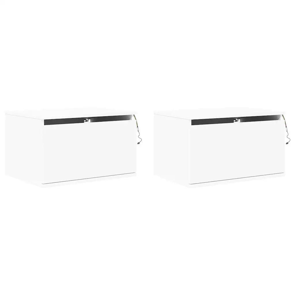 Set di 2 Comodini | Armadio da Notte | Mobiletto da notte a Parete con Luci LED Bianchi