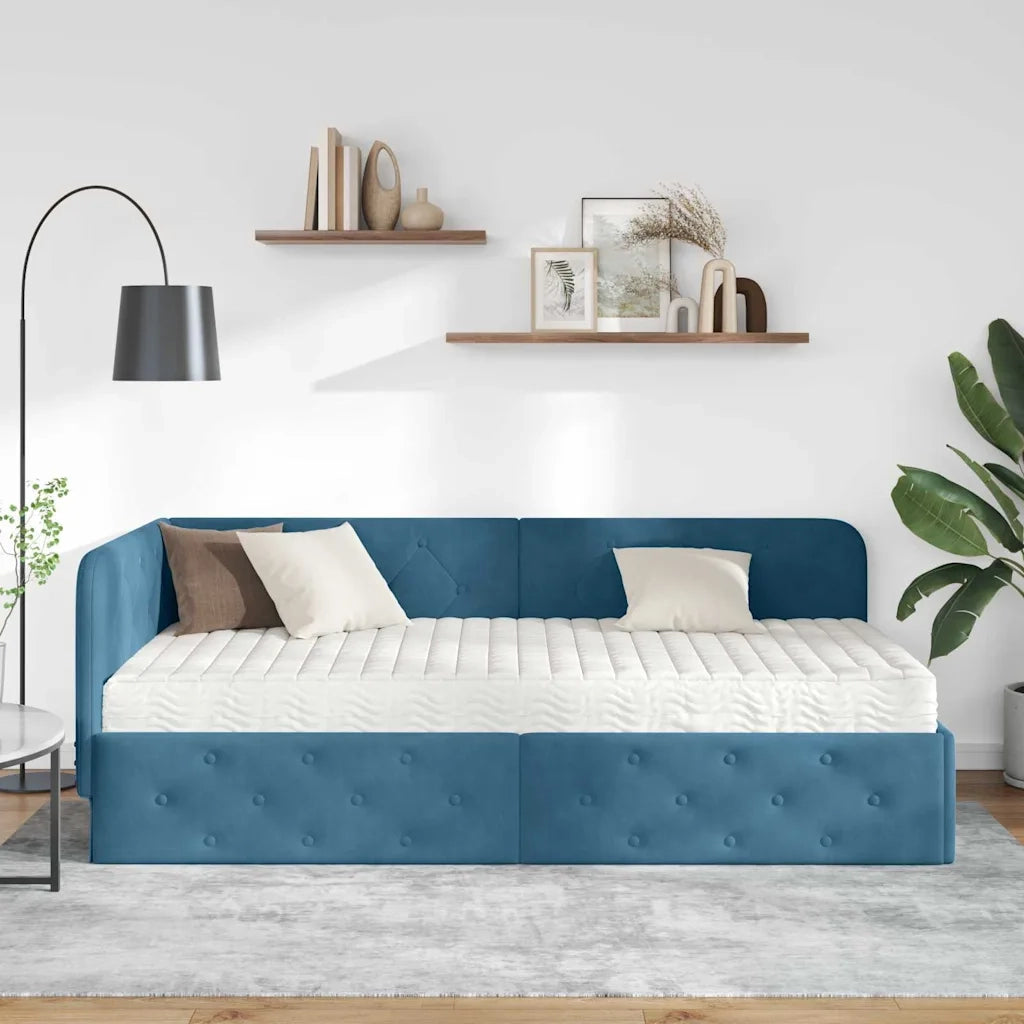 Cornice del letto ad angolo Blu 100 x 200 cm Velluto 3394091