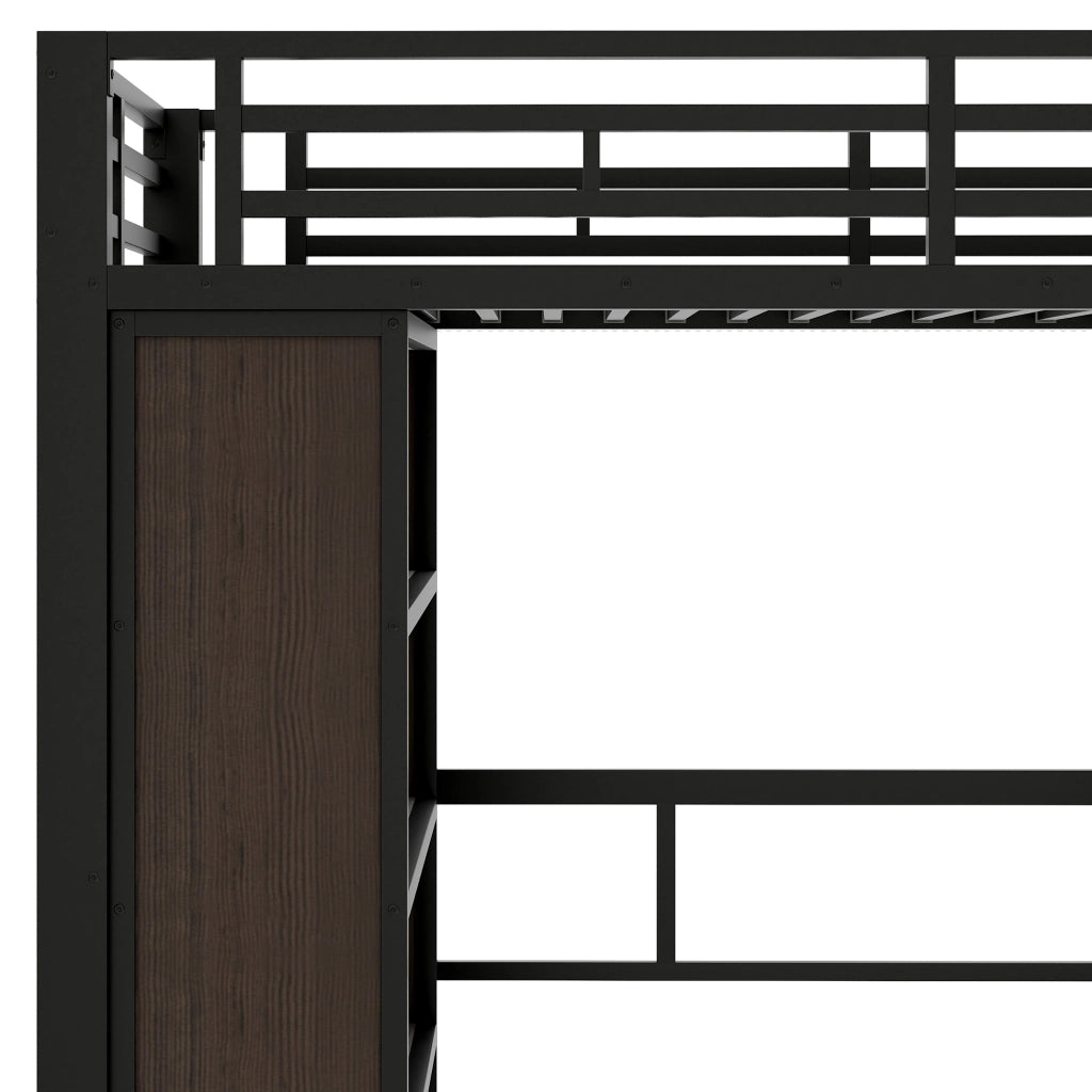 Letto a Soppalco con Scrivania e LED ¨C MINIMAL ¨C Metallo Nero 90x200