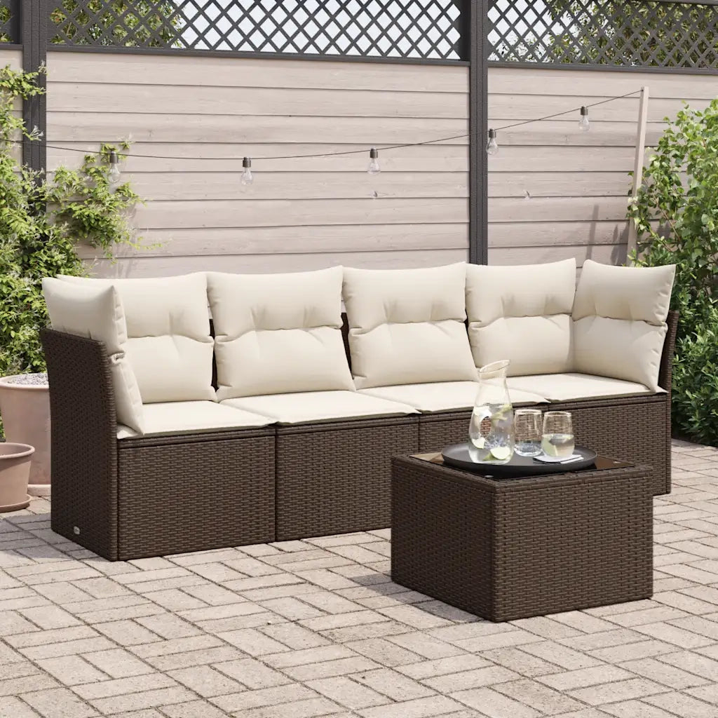 Set Divano da Giardino 5 pz con Cuscini Marrone in Polyrattan 3217243