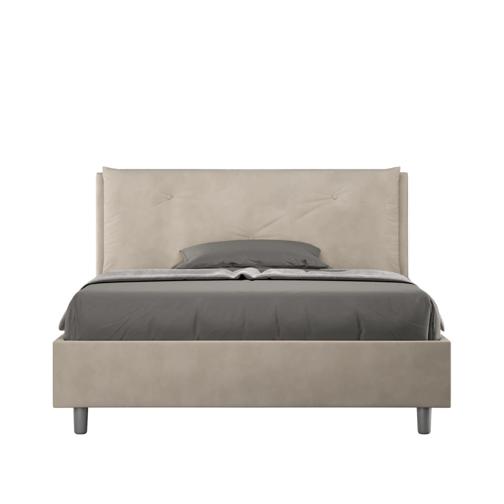 BS COM Letto matrimoniale francese con rete imbottito 140x200 microfibra sabbia Large