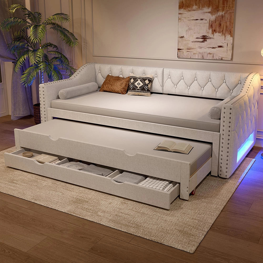 Letto giorno 90x200cm?- Xylo - 3 cassetti LED beige
