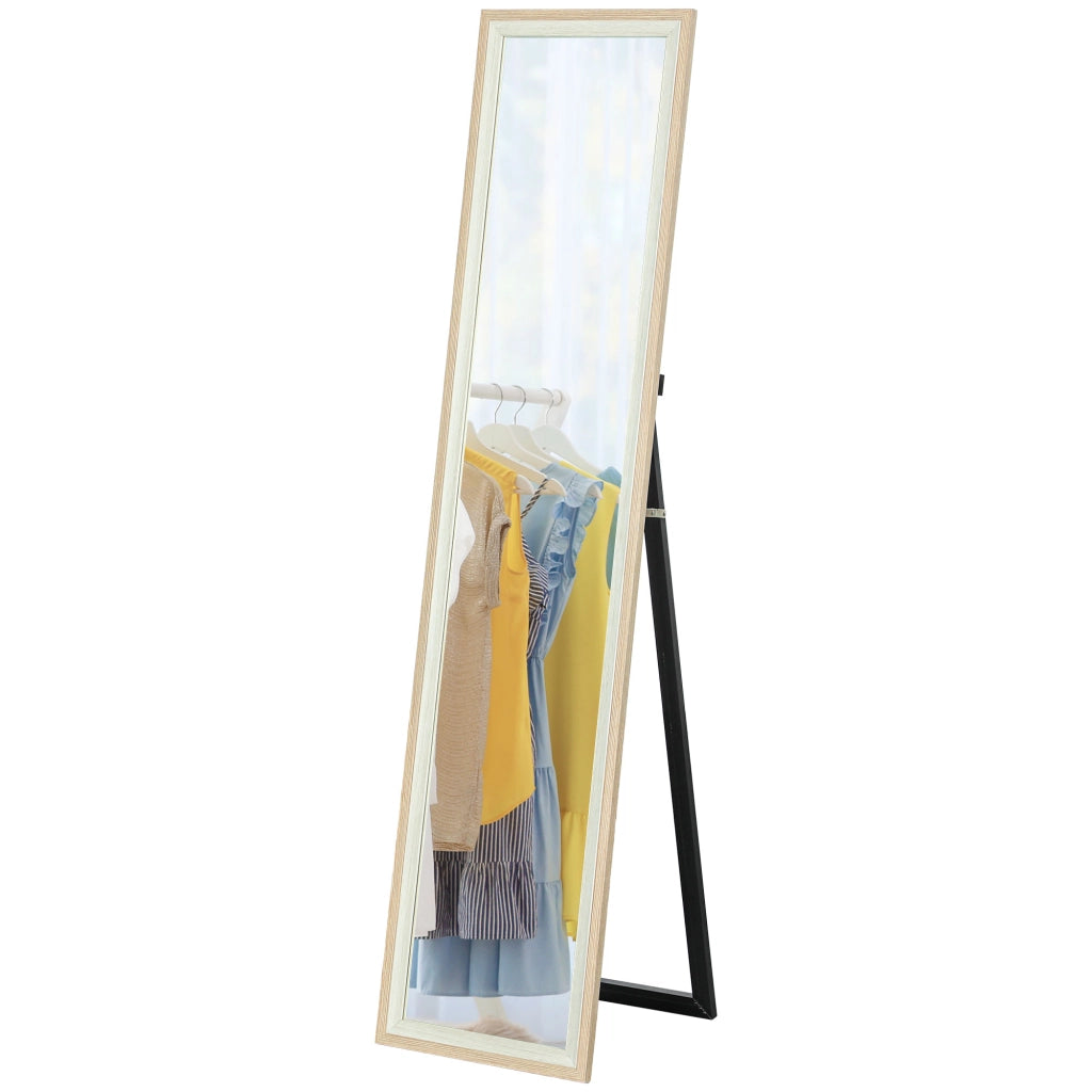 Specchio a Parete con Cornice in MDF ¨C Minimal ¨C Bianco e Naturale 157x37 cm