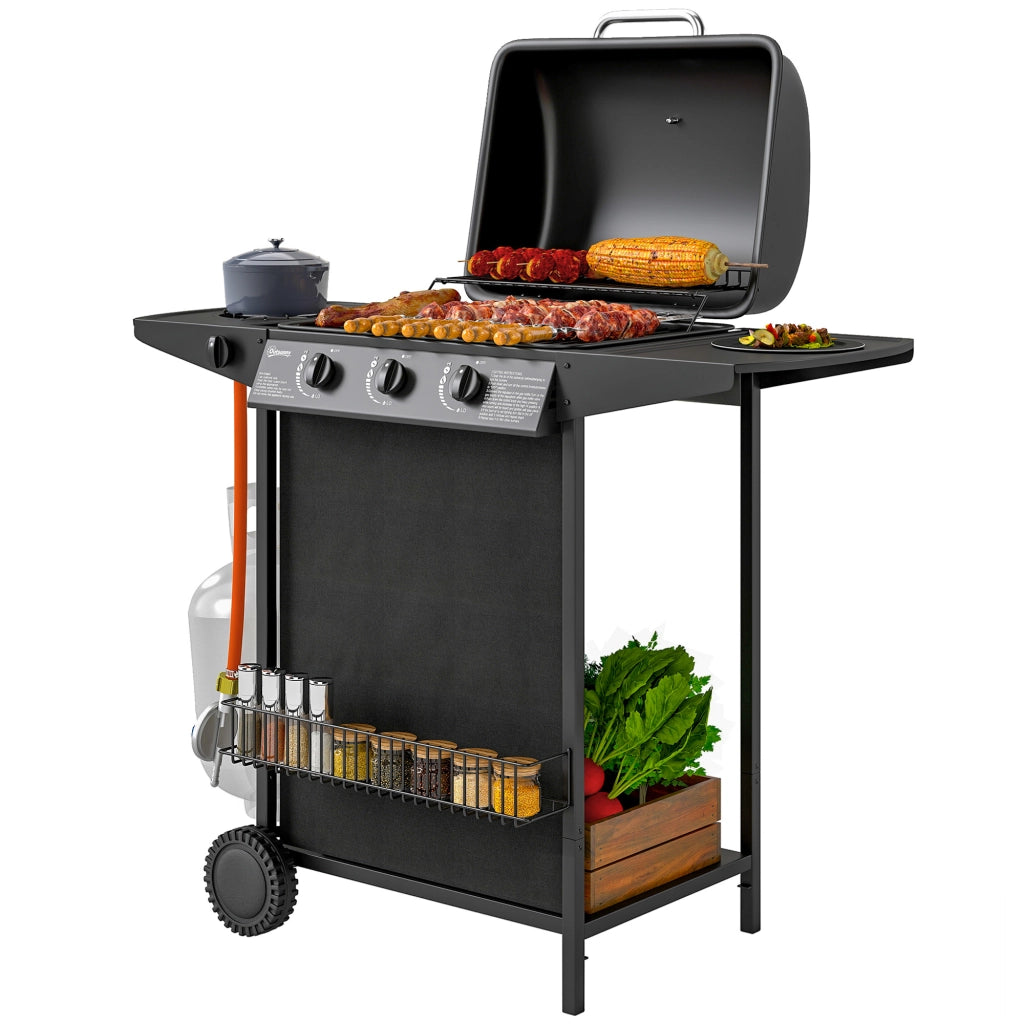 Barbecue a Gas 4 Bruciatori con Coperchio e Termometro ¨C zephmum ¨C Nero 108x54x97 cm