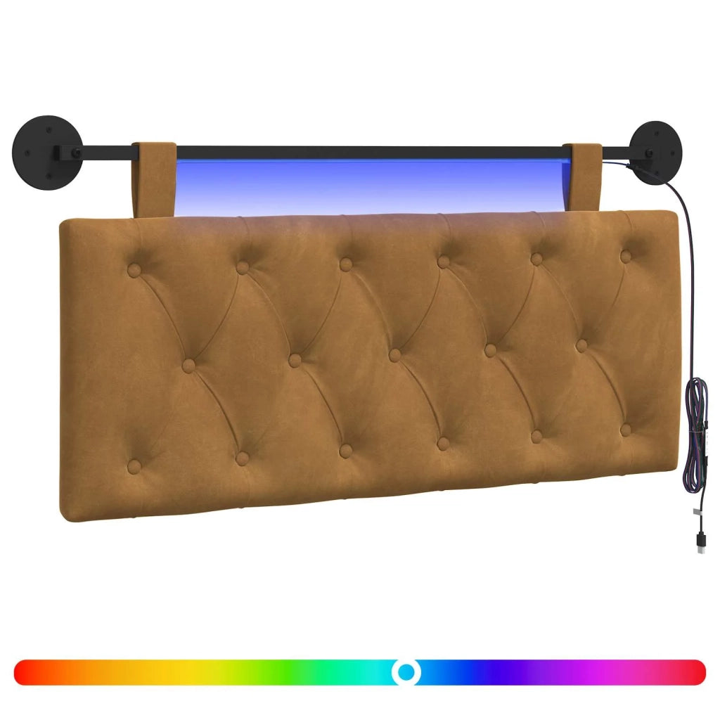 Testiera sospesa Con luce LED Marrone Velluto 3424589