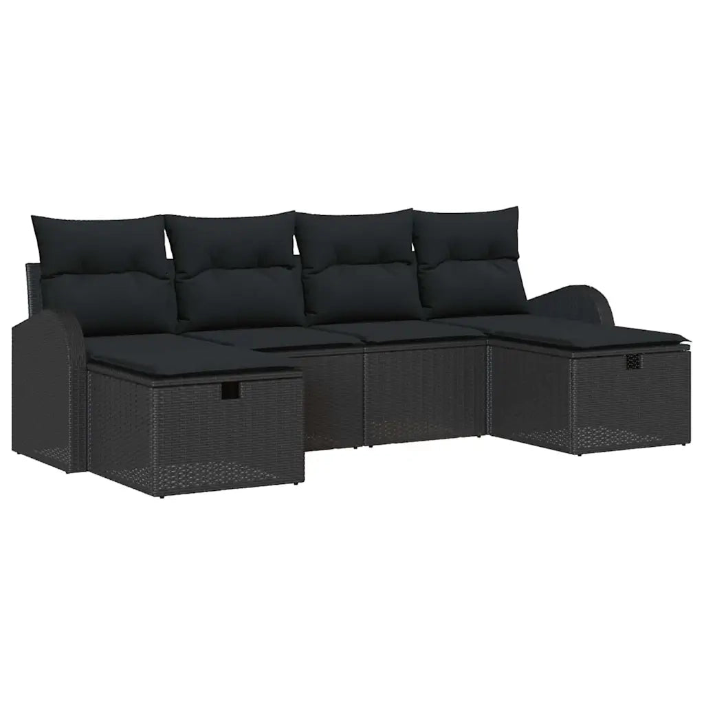 Set Divano da Giardino con cuscino 6 pcs Nero polyrattan 3360454