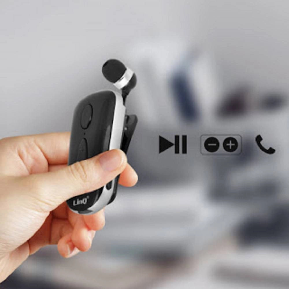 Trade Shop - Mono Auricolare Stereo Bluetooth Con Clip-on Retrattile Associa 2 Cellulari K36 -