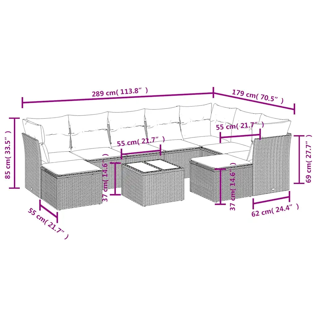 Set Divani da Giardino 10pz con Cuscini in Polyrattan Marrone 3250422