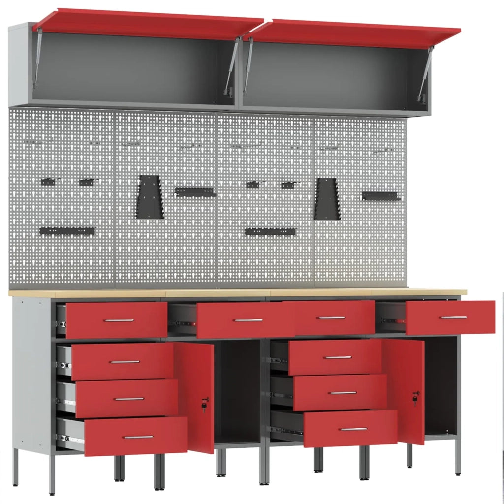 Set di mobili da lavoro con cassetto con blocco 10 pcs Rosso 3321493