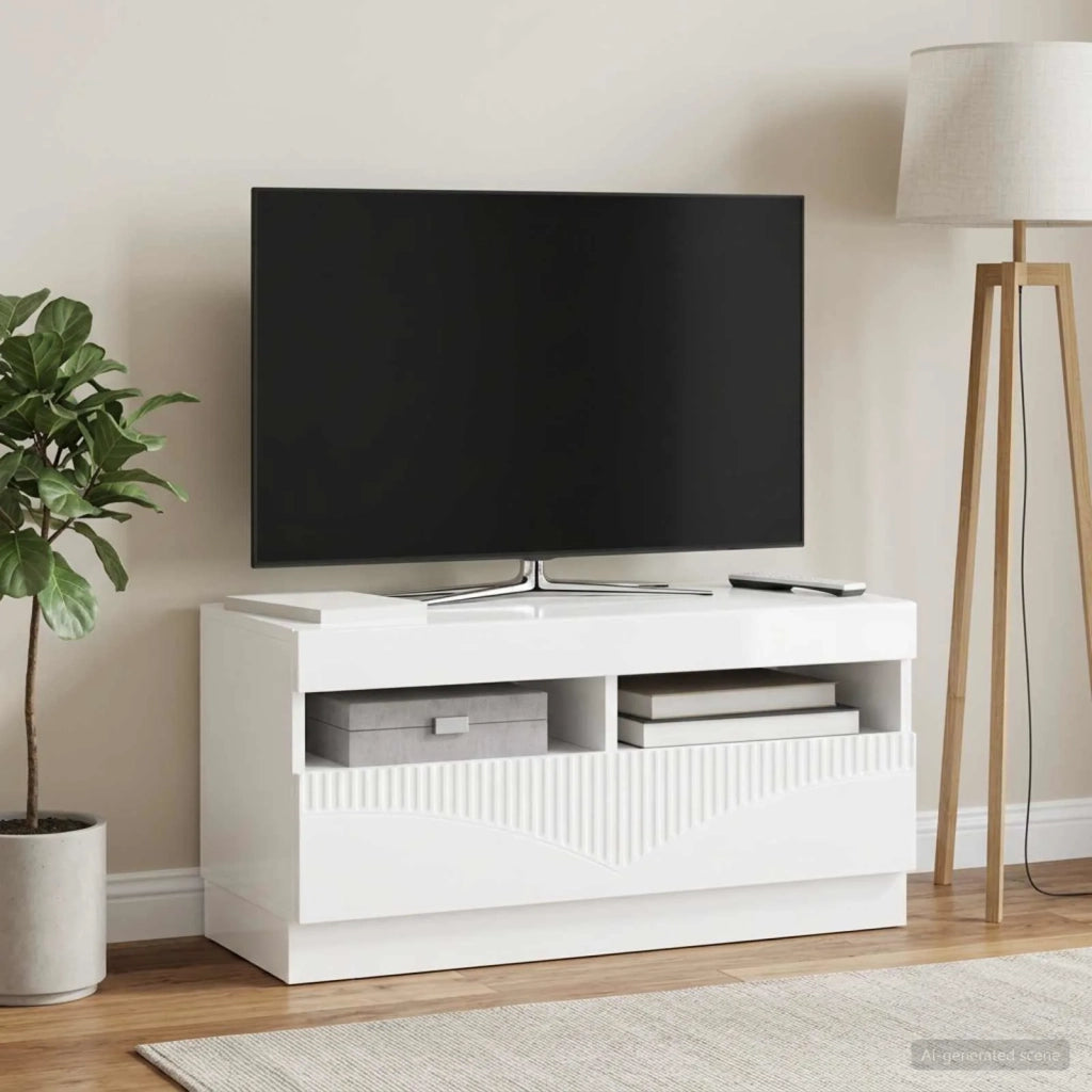 Mobile TV LED Bianco Lucido Legno ingegnerizzato 897439