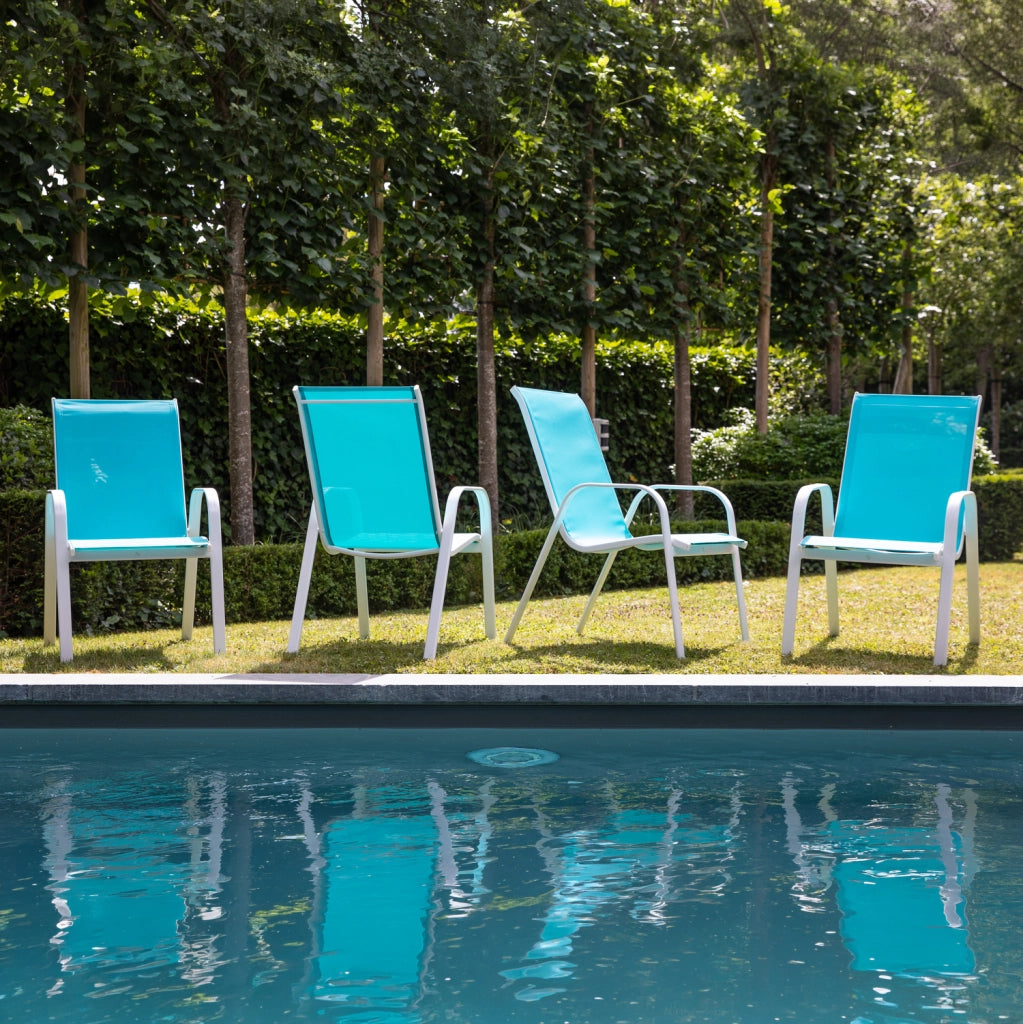 Set di 4 sedie MARBELLA in textilene blu - alluminio bianco