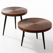 Set 2 Tavolini da Caffè Rotondi Ø60 cm e Ø50 cm Design Industrial in MDF e Metallo Noce