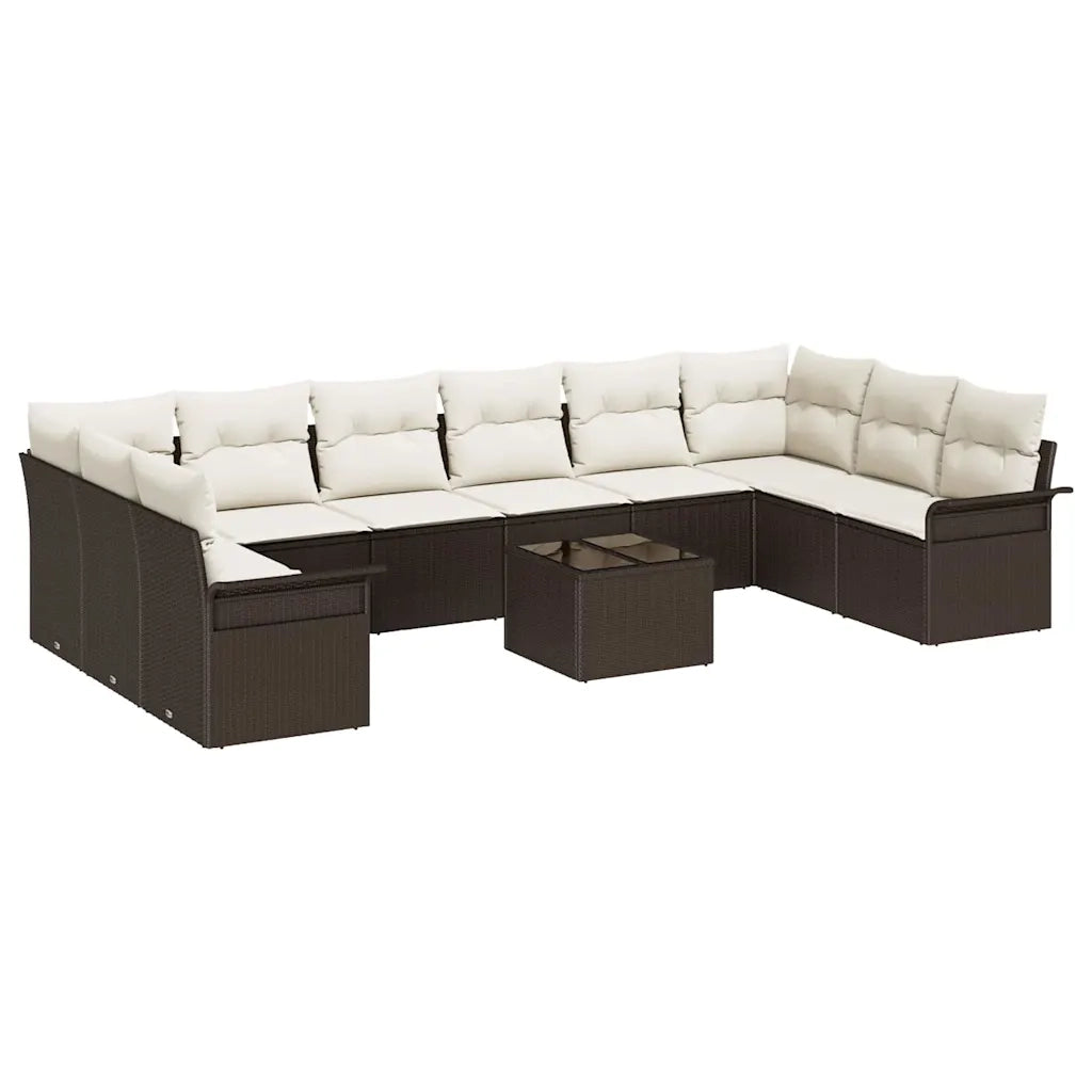 Set Divano da Giardino con cuscino 11 pcs Marrone Poly Rattan