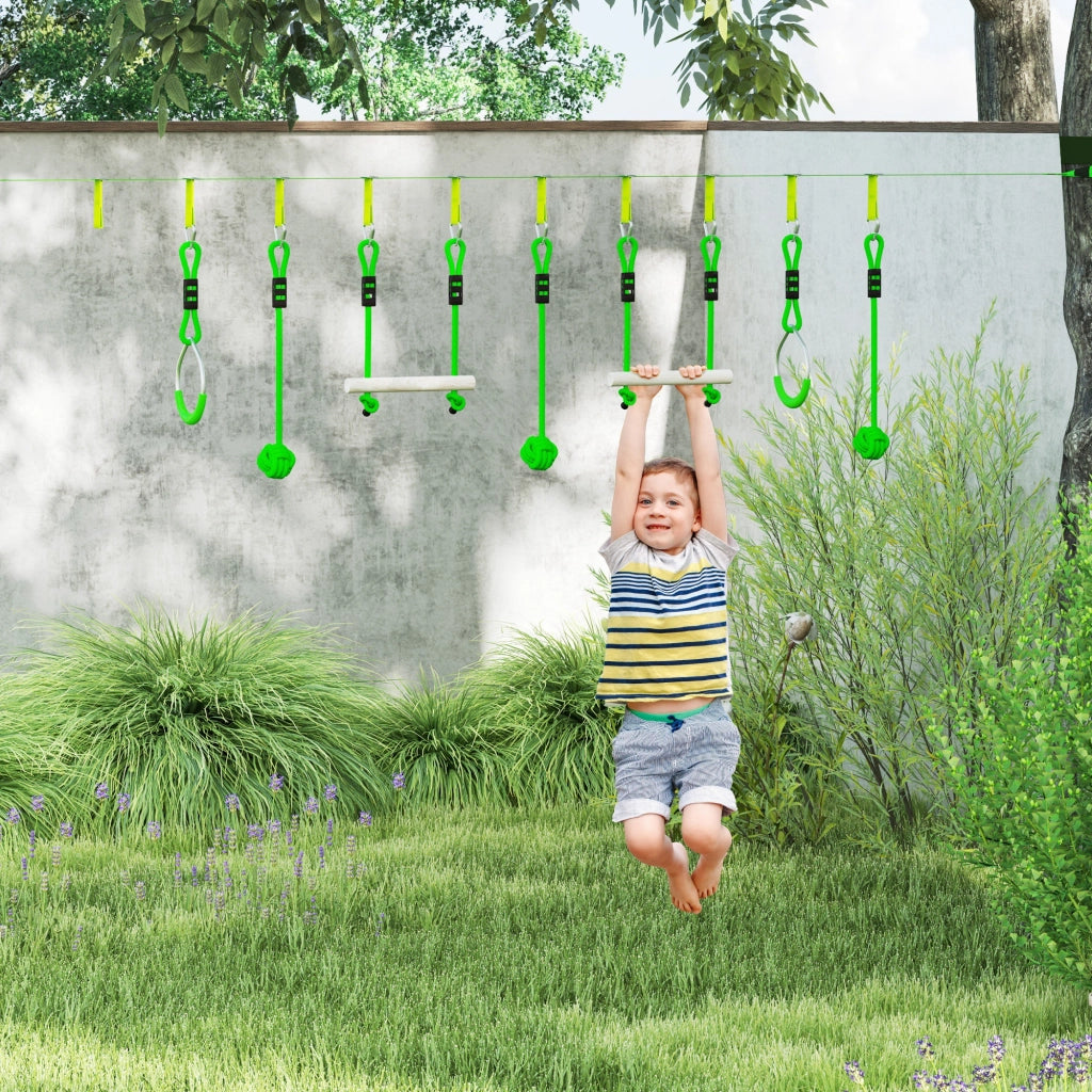 Set per percorso Ninja per bambini ¨C zephmum ¨C verde, 10m, 7 pezzi, 50kg