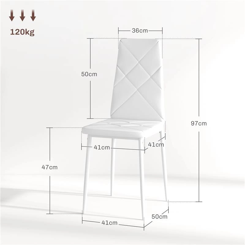 SET DI 2 SEDIE DA PRANZO MODERNE CON SCHIENALE ALTO IN FINTA PELLE E ACCIAIO, 41X50X97 CM, BIANCO