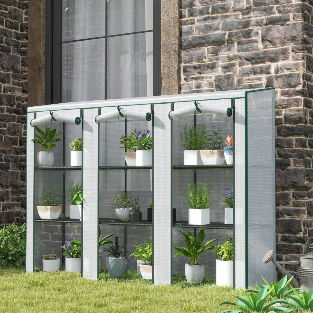 Serra da giardino 3 piani con ripiani - Xylo - 3 porte avvolgibili bianco 215x46x151 cm