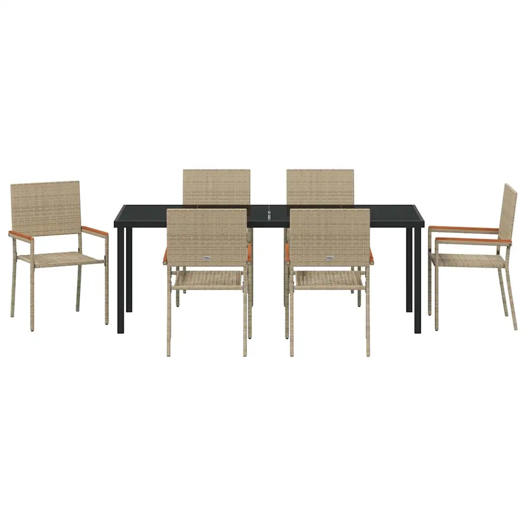 Set da Pranzo per Giardino con cuscino 7 pcs Beige polyrattan 3379721