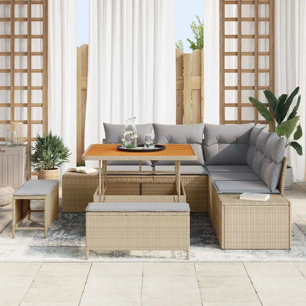 Set Divano da Giardino con cuscino 8 pcs Beige polyrattan 3362777