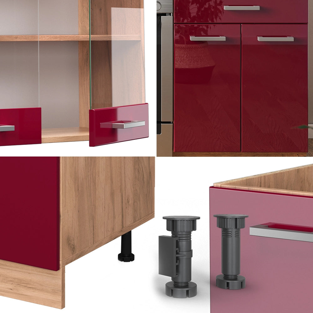 Vicco Cucina componibile Rosso lucido/rovere dorato 200 cm , PL Antracite